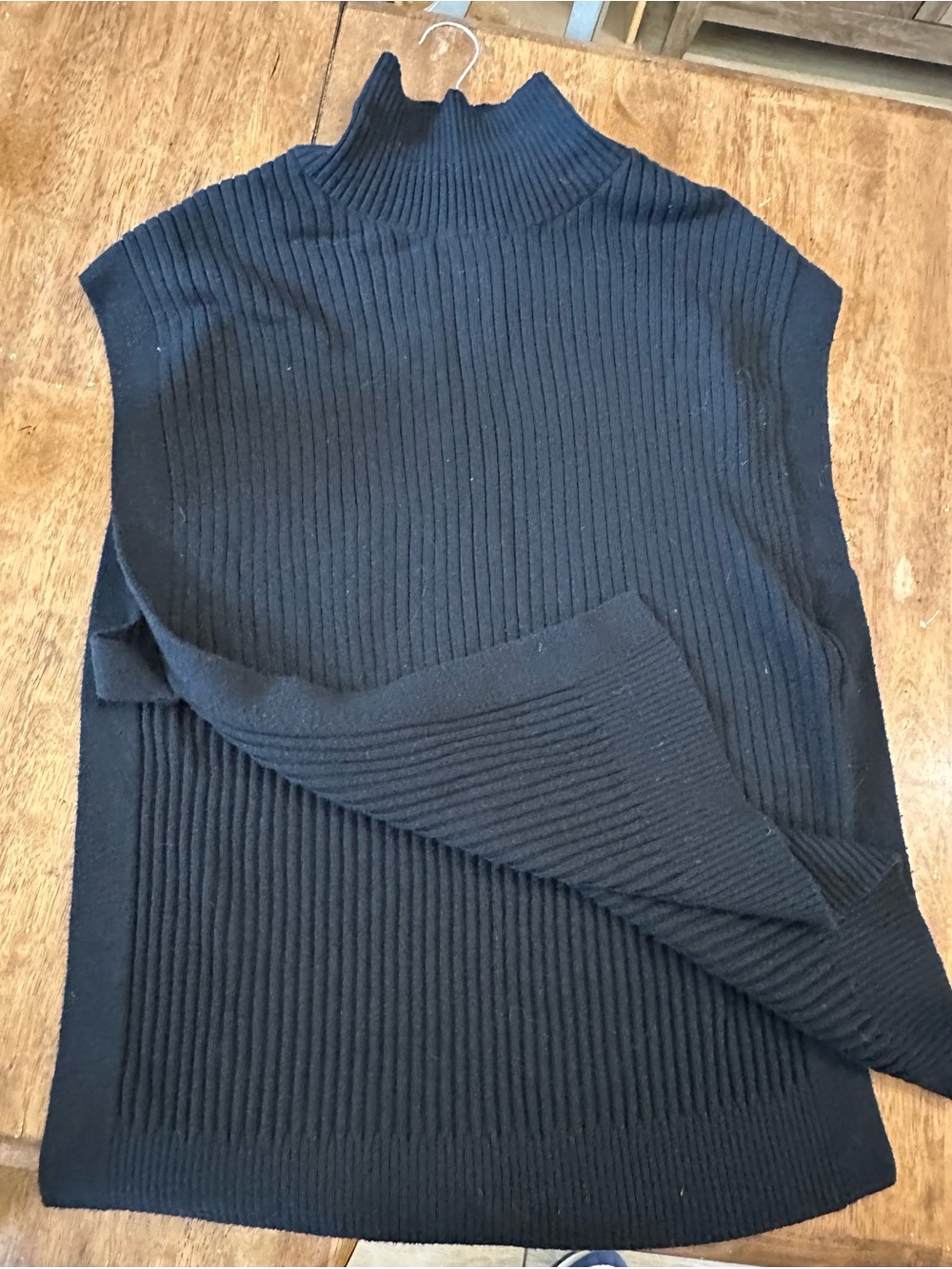 Banana Republic Black Ribbed Knit Turtleneck Poncho/Cape Sweater